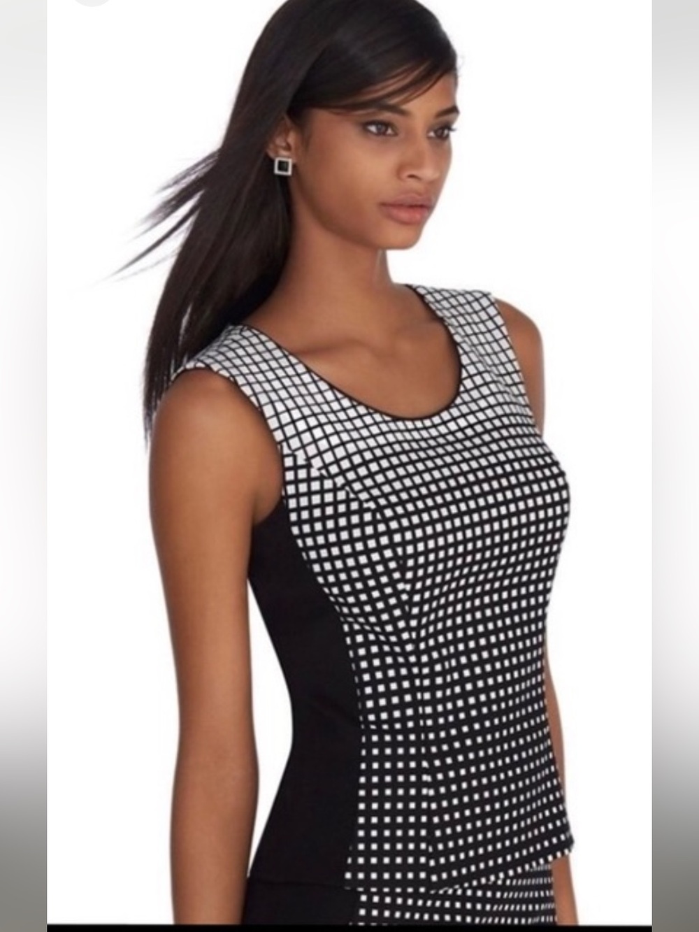 White House Black Market - Black & White Ombré Grid Sleeveless Women's Top - 14